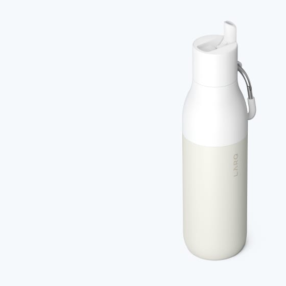 White Larq bottle with gray sleeve
